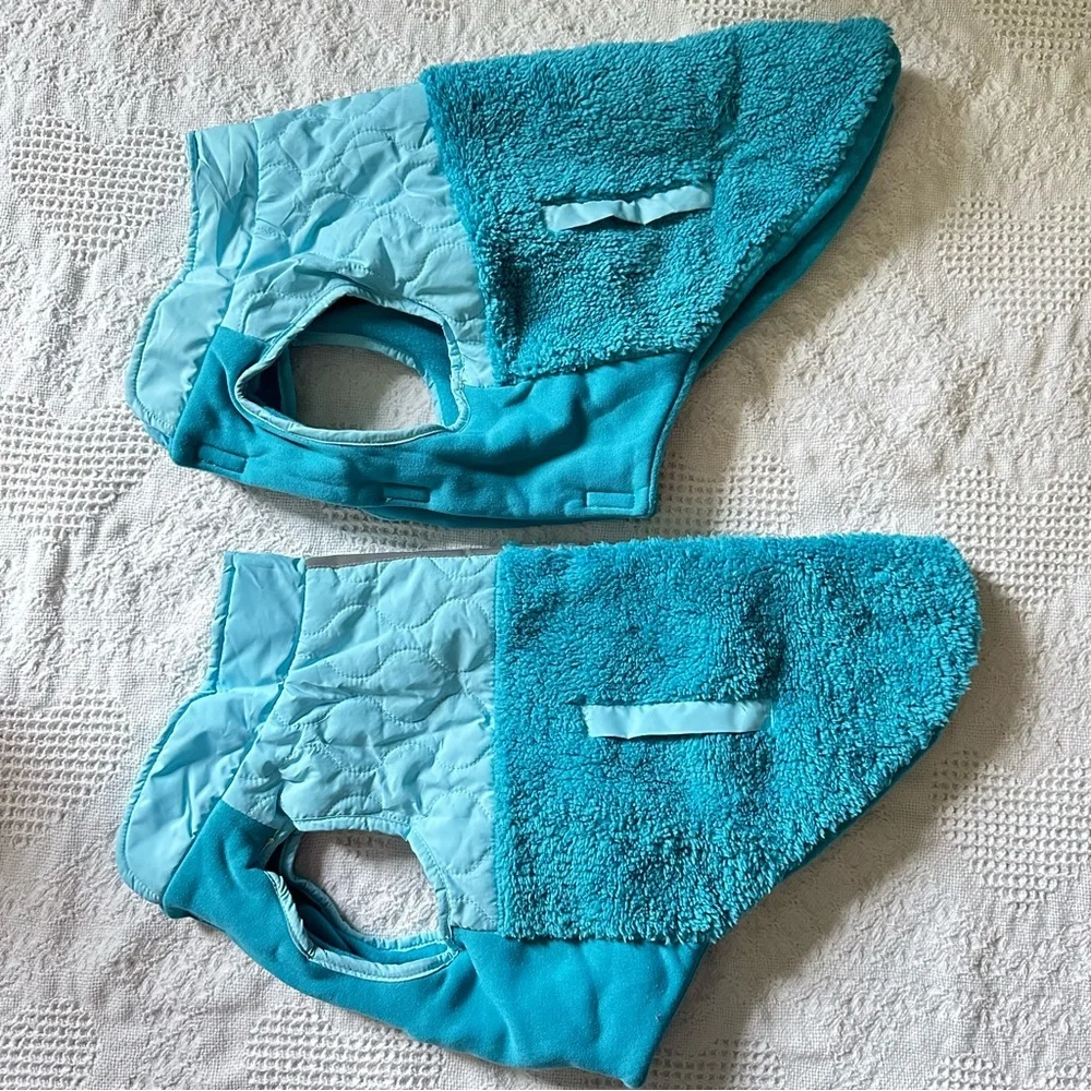 🔵 Set of 2 Vibrant Life Pet Coats Dog Jackets Size Medium Sherpa Teal Blue